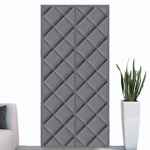 Kebinmaoyi Magnetischer Thermisch Isolierter Türvorhang, Winddichter Schalldämmender Vorhang Thermisch Winter, Tuch Mit Polyester,Baumwol,Türabdeckung Für Schlafzimmer, Küche Balkone,Grau,100x210cm