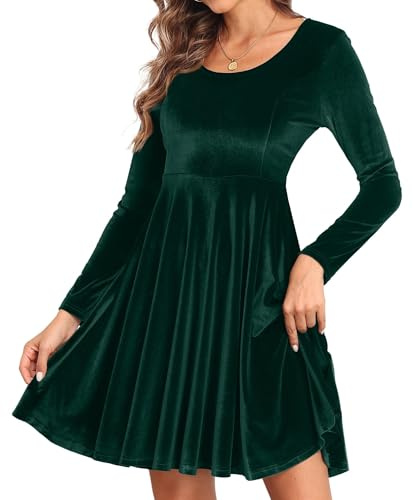 Yutdeng Women Velvet Dress Long Sleeve Crew Neck Ladies Bodycon Mini Dress Elegant Cocktail Dress Knee Length Ball Gowns Dress Christmas Wedding Party Club Evening Swing Dress,Green,XL