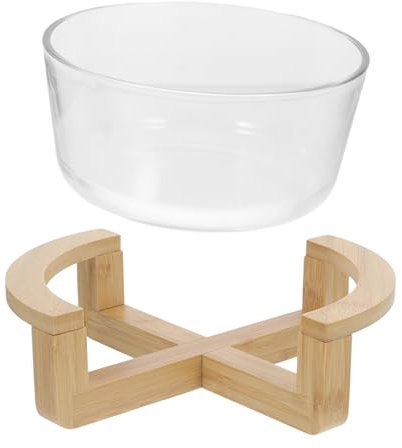 MAGICLULU Insalatiera in Vetro Termoresistente 1500ml con Supporto in Legno, Ciotola Versatile per Servire Insalate, Frutta e Snack, Stoviglie Trasparenti Adatte a Uso Quotidiano e Feste