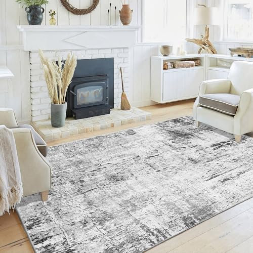 Artnice Area Rug for Living Room, Non Slip Machine Washable Rugs, Fluffy Bedside Rug for Bedroom, Faux Wool Rug Carpet Floor Mats for Home Decor, 120x170cm, Grey