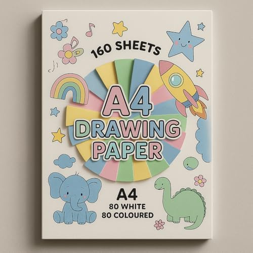 Sixstore 160 Sheets of Drawing Paper A4 Size, 80 White & 80 Coloured for Craft Colouring Art Hobby, Premium Art Paper for School Projects