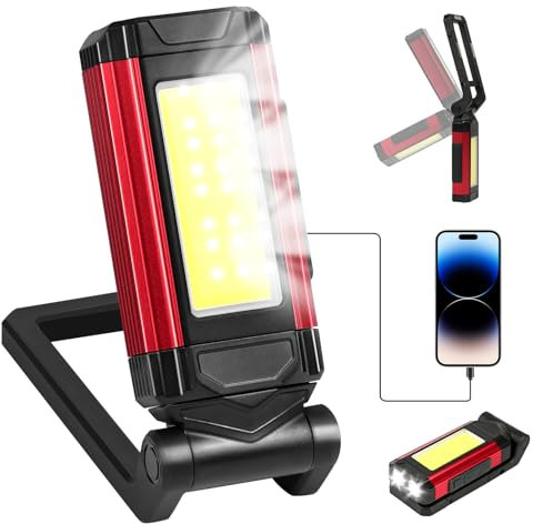vsshe Lampada da Lavoro LED Ricaricabile, Torcia Magnetica Ricaricabile, Portatile Torcia LED 360 ° rotatable con Base Magnetica Forte e Pieghevole Gancio, Cob Lampade Di Ispezione per Auto/Emergenza.