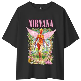T-Shirt Oversize Femme Nirvana - Licence Officielle (FR/ES, Alpha/Lettres, S, Taille Normale, Taille Normale, Noir)