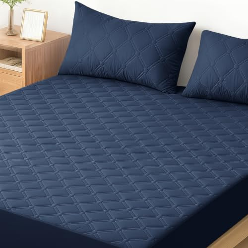 Ystyle Protector Colchon Impermeable 90x190 CM, Funda Colchon Antiacaros Antiarañazos, Elástico En Todo El Contorno, Cubre Colchon Hipoalergénico, para Altos De Colchón De 30cm, Azul Oscuro