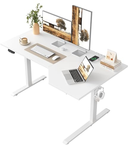 Klicelor L-shaped Height Adjustable Desk, 150 x (60-90 cm), Electric Standing Desk, Sit-Stand Corner Desk for Home Office, Ergonomic Computer Desk with Splicing Top, White