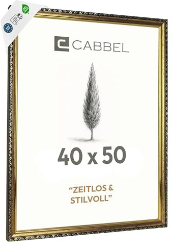 CABBEL Cornice CELI 40x50 cm Oro – Cornice da Parete Elegante in Stile Barocco – Acrilico Infrangibile – Per Poster, Diplomi, Stampe – Perfetta per Casa, Ufficio, Studio, Interni Classici