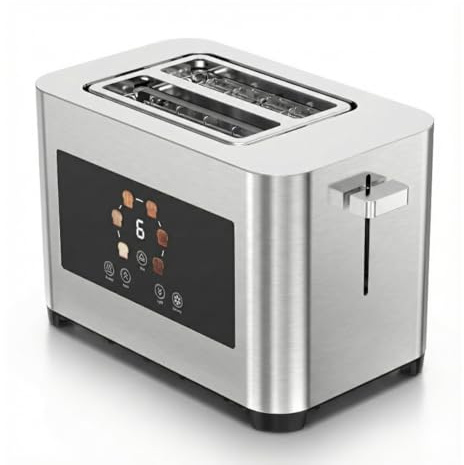 STARLYF Smart Toaster, 2 Scheiben mit LED-Touchscreen, extra breite Schlitze, 6 Stufen, Aufwärm-/Auftau-/Stopp-Funktion, Edelstahl