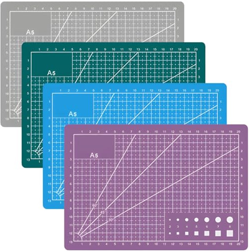 boxoon 4-Piece Self-Healing Cutting Mat Set, A5 Size 5.9 X 8.7 Inches, Pvc Craft Mats With Grid Lines, Available In Green, Blue, Gray, And Purple