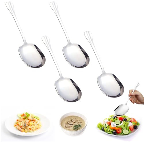 WWYSSZ 4 Piezas Cucharas Soperas Grande, Cuchara de Ensalada de Acero Inoxidable, Cuchara de Acero Inoxidable con Asas Largas, con Mango Largo para Banquete Hotel Restaurante Buffet (21 X 6 cm)