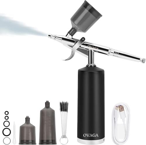 Kit aérographe Ovaga 32PSI, compresseur aérographe rechargeable sans fil, pistolet aérographe portable automatique, set aérographe sans fil portable pour barbier, art des ongles