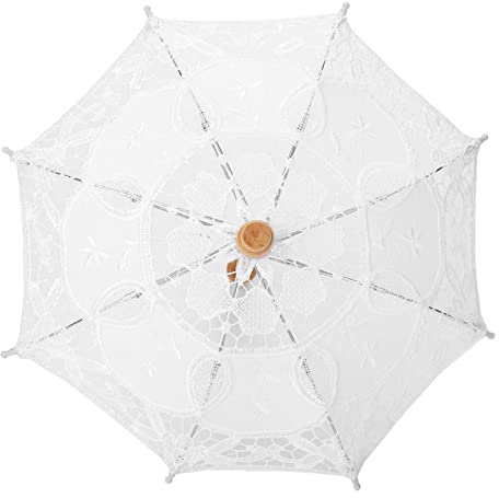 Fabater Handgjorda Spetsblommabroderier Parasoll, Bröllopsbrudfotografiparaply, Beige Sidentyg med Handtag i Massivt trä, Elegant Fotorekvisita för Bröllopsdekoration