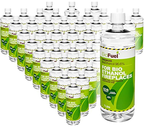 EKOFUEL Premium Bioethanol Fuel - 48 Litre, High Purity Clean Burning Bio Ethanol Liquid Fuel for Indoor & Outdoor Fire Pits and Fireplaces