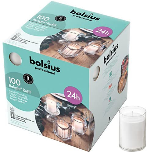 100 Bolsius Relight Refill Professional Nachfüller Kerzen Acryl Cup 64x52mm 24h Nachfüll-Lichte (100 Stück)