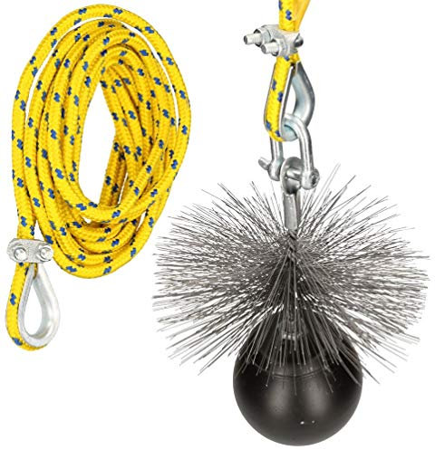 KOTARBAU® Kit deshollinador para chimenea, Erizo, Ø120 mm, Cepillo redondo de acero, Peso 2,5kilos, Herramientas para desatascar chimeneas, Limpieza interior de chimeneas desde el tejado, Cuerda 8m