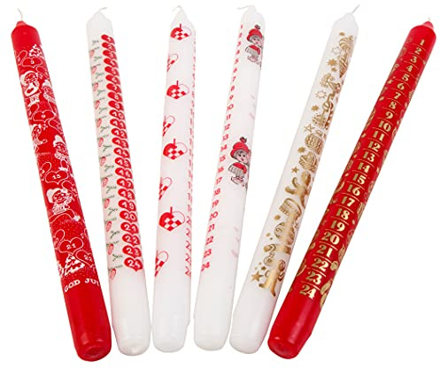 Morgan's Direct - Christmas Advent Countdown Candle 30cm – Festive Tapered Candle with 1–24 Countdown Numbers, Traditional Non-Drip Advent Candle, Assorted Designs