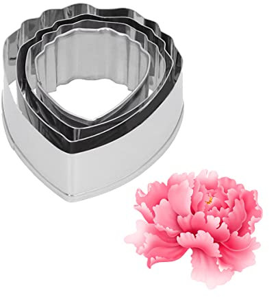 Tissting 4 Stück Gebäck Ausstecher Set Edelstahl Ausstechformen Set Pfingstrose Form für Herstellung Kuchen Keksen und Fondant