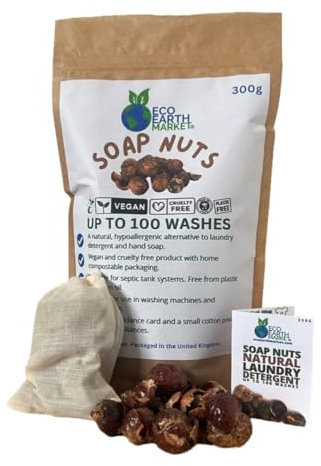 Noci di sapone | 300 g | 100 lavaggi | Detersivo naturale per bucato | Sacchetto e sacchetto in cotone 100% | Senza plastica | Ecologico