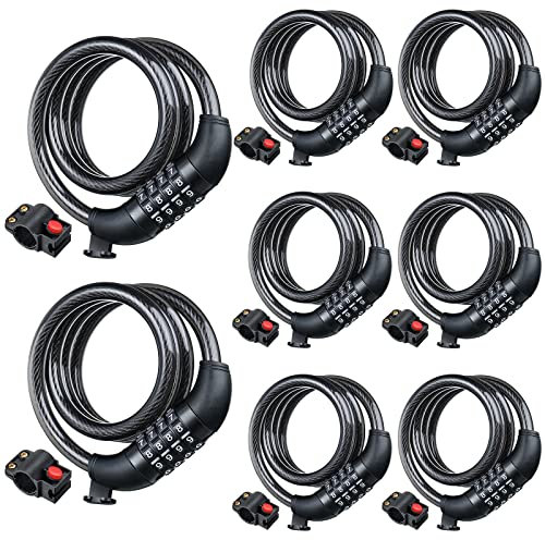 Hotop 8 Pcs Bike Locks Bulk High Security 4 Digit Heavy Duty Bicycle Cable Locks with Mounting Bracket 4 Ft Resettable Coiling Bike Lock with Combination, 1/2 Inch Diameter(Black)