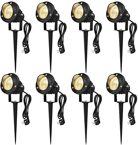 8 Stücke Gartenstrahler mit Erdspieß,Gartenleuchte Warmweiß 3000K 900LM,LED Gartenlampe 9W,strahler garten außen IP65 wasserdicht