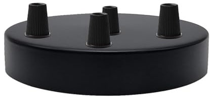 LEDSone Rosone da soffitto nero con prese multiple, perfetto per cavi in ​​tessuto flessibile, piastra di montaggio in metallo con accessori per lampade da soffitto e da parete. (4 Outlet)