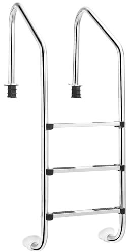 LIFEZEAL Escalera de Piscina de 3 peldaños de Acero Inoxidable 304, Escalera de Piscina en Forma de U con escalones Antideslizantes y pasamanos Curvo, Ideal para Piscina, SPA, Parque