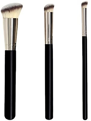 3PCS Pinceaux Maquillage Pinceau Fond de Teint Pinceau Correcteur avec Fibre Synthétique Souple pour Anticernes Fond de Teint Liquide