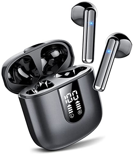 Jesebang Auriculares Inalámbricos, 2025 Auriculares Bluetooth 5.3 con HD Micrófono, Cascos Inalambricos Bluetooth con Potentes Altavoces de 13 mm, Sonido Melodioso, LED Pantalla, Negro Misterioso