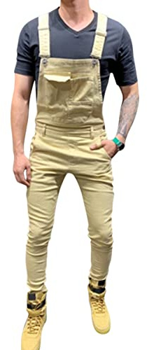 Oanviso Salopette Jeans pour Homme Slim Fashion Jumpsuit en Denim Casual Cowboy Salopette à Bretelles Vintage Déchiré Jeans Pantalon de Travail Couleur Unie/Camouflage Jeans Jumpsuit