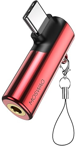 MOSWAG USB C till 3,5 mm kontakt typ C hörlursadapter höger vinkel extra | DAC-chip högupplöst ljuddongelmikrofon kompatibel med Galaxy S24, S23, S22, Ultra S20, FE A53, Note 20, Pixel 7
