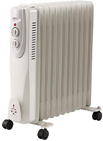 2500W 11 Fin Oil Filled Radiator, 3 Heat Settings and Thermostat Timer, Overheat Safety Cut-off, 2.5kw Portable Heater with Quiet Operation, White (1)