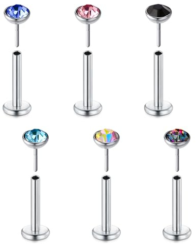 AVYRING Anello per Labbro a Vita a Pressione Piatta 20G Threadless Stud per Piercing di Cartilagine Helix Trago Labbro Medusa, Gioielli per Piercing, 6 Pezzi