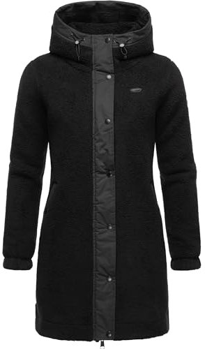 Ragwear Damen Fleecejacke Kurze Teddyfleece-Jacke warm mit Kapuze Cousy Black24 Gr. M