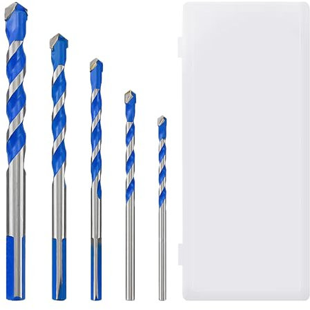 Juego de 5 brocas para pared de ladrillo, broca de carburo de tungsteno ideal para azulejos, mampostería, hormigón, 4/5/6/8/10 (azul)