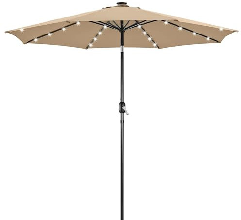 HESHEQ Windsicherung mit Kurbel Sonnenschirm Sonnenschirm mit An-/Ausschalter LED Solar mit Kurbel und Kippen mit UV Schutz 50+ Schutzhülle Rund 2.7m Farbe Rot (Size : Beige)