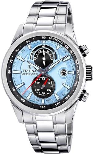 FESTINA Reloj Hombre Analógico de Acero Inoxidable 316l Plateado - Movimiento de Cuarzo - Cronógrafo - Calendario - Cristal Mineral Resistente - Resistente al Agua 10 ATM F20694/2 Timeless Chronograph