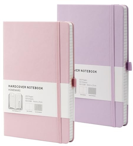 HOMEMARS Taccuino, Taccuino Pagine Bianche,Notebook, Taccuino a5, Quaderno A5, Viola Rosa，200 Pagine, 100 g/m², Sketchbook, Copertina Rigida Viola Rosa, 2 pz, Diario Personale,taccuino classico