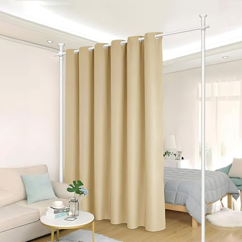 Caossuixin Raumteiler Paraventgestell Gardinenstange, ohne Bohrung Vorhangstangen Paravent, Flexibel Verstellbarer Paravent,Sichtschutz für Wohnzimmer, Schlafzimmer, B 70-178 cm H 122-310 cm, Weiß