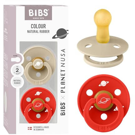 BIBS Colour Planet Nusa Collection Pacifier Soother 2-Pack, BPA Free Dummy, Round Nipple. Natural Rubber Latex, Made in Denmark, Size 2 (6+ Months) Vanilla Mix