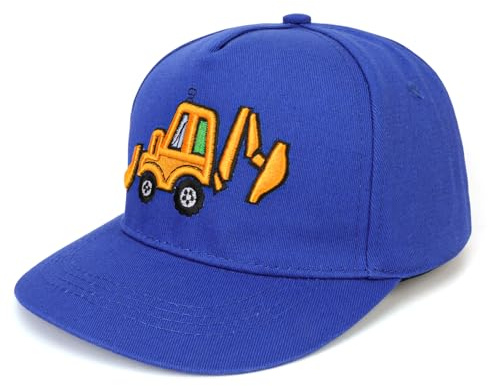 QKURT Sombrero para El Sol para Niños, Gorra de Béisbol, Sombrero de Pescador de Verano de ala Plana, Gorra de Playa con Protección Solar y Patrón de Excavadora para Niños de 3 a 8 Años