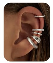 CASSIECA Orejeras Pendientes Sin Agujero para Mujer Ajustables con Clip Hipoalergénico Falsas Orejas Helix y Puños de Cartílago Oro/Plata