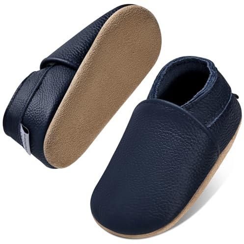 IceUnicorn - Scarpine per primi passi in pelle morbida per bambini e bambine, Blu mare, 12-18 mesi