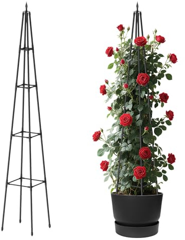 Alisisfores 6 FT Obelisk Trellis for Climbing Plants,Garden Trellis with Extra Thickened Plastic-Coated Metal Pipes, Outdoor & Indoor Garden Support for Potted Plants, Black