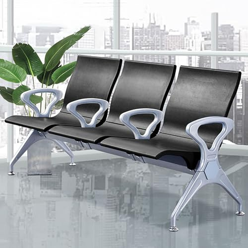 FQWYNMZ Wartezimmerbank-Set, 3-Sitzer-Wartezimmerstuhl aus PU-Leder, Wartebank mit Armlehnen und Rückenlehnen, Warteraum Stühle for Flughafen, Markt, Bank, Krankenhaus, Schule, Barbershop(Black)