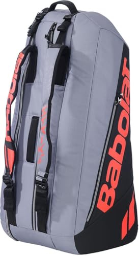 Babolat, Sac de Sport pour Raquettes Modèle Pure Strike, Gris/Rouge Fluo, Capacité 40 litres, Peut Contenir jusqu'à 6 Raquettes, Portage sur Le Dos, Compartiments pour Raquettes et Chaussures