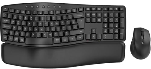 SABLUTE Ergonomic Wireless Keyboard and Mouse Combo, Quiet 30dB Full-Size Wave Keyboard with Soft Palm Rest, Windows & Mac Compatible, Office and Home Office Set – Black