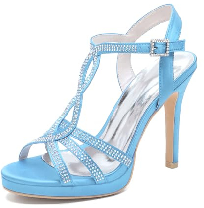 HFWXYSA Donna Alto High Spillo Piattaforma Tacco Heel Aperte sulla Punta Slingback Sandali da Matrimonio Dress Cinturino alla Caviglia Pumps 11 CM Heels,Sky Blue,39 EU