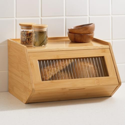 Praknu Brotkasten Holz Klein – 33x26,5cm Brotbox mit zusätzlicher Ablagefläche – Brot Aufbewahrungsbox mit Anleitung Einfacher Aufbau - Robuster Brotkasten – Platzsparende Brotaufbewahrung Box