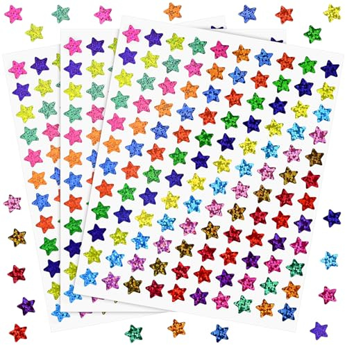 JAXICREY 2400 Pcs Star Stickers, Coloured Star Stickers for Reward Chart, Sparkly Sticky Stars, 10mm Self Adhesive Small Sticker Stars for Crafts, Classroom Rewards, Children, Students, Teachers