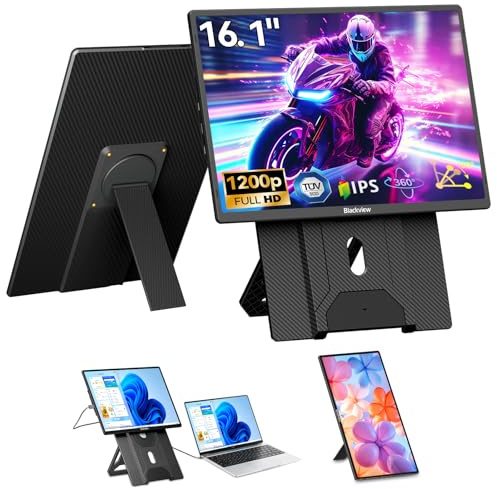 Blackview Monitor Portatile Ultra-Sottile 16.1 Pollici FHD 1200P, Supporto Magnetico Rotante 360°, Schermo Esterno Laptop per Viaggio & Ufficio, Plug & Play-Compatibile con Windows/Mac/PC/PS5