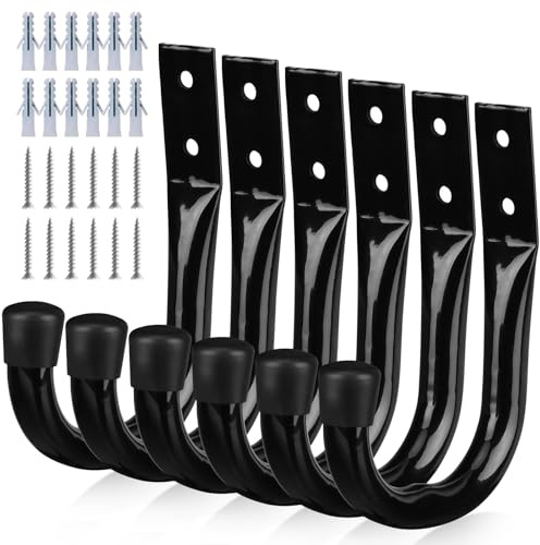 6-piece Heavy Duty Garage Storage Hooks, Bike Hooks for Garage Wall, Utility Garage Hooks, Wall Mount J Hook for Hanging, Large Metal Storage Organizer Tool, Extension Cord Hanger